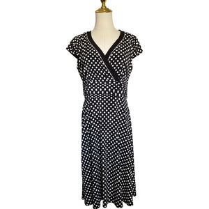 Sandra Darren Black and White Polka Dot Midi Dress